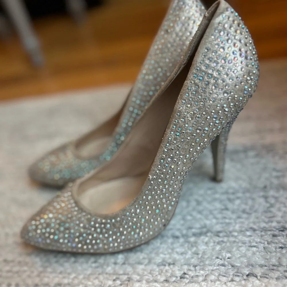 Betsey Johnson Gold Crystal Rhinestone Sparkle Stiletto Pumps Heels Sz 10 Prom⁠